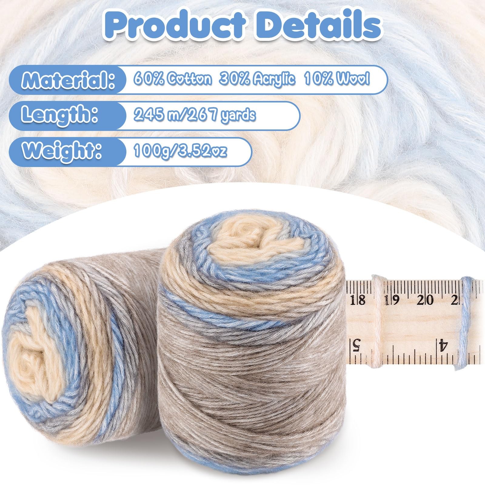 WSICSE Fairyland Yarn for Crocheting, 4 Skeins of 100g/3.52oz Gradient Soft Cott