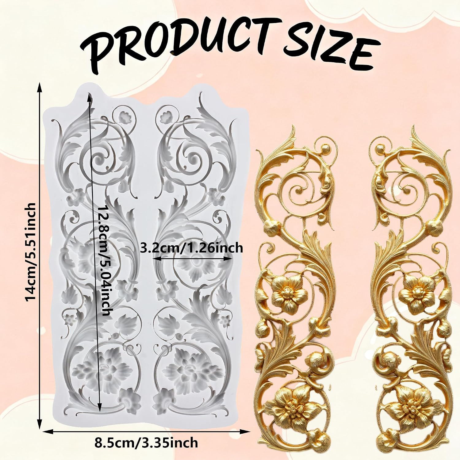 Baroque Style Polymer Clay Mold Curlicues Scroll Lace Silicone Molds 3D