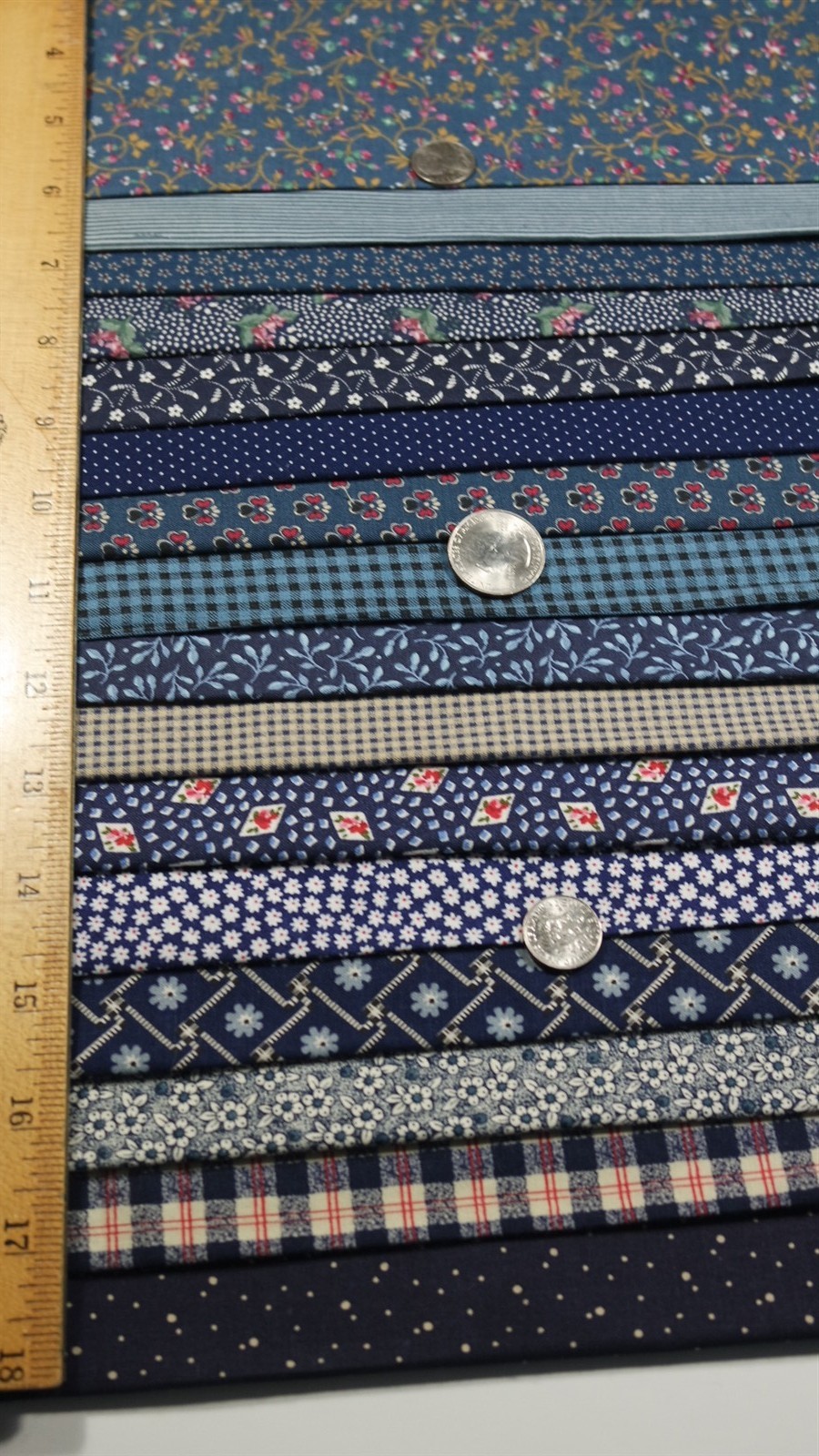 Indigo Navy Vintage Blue Calico Floral Dot Stripe Vintage Quilt Fabric Scrap Lot