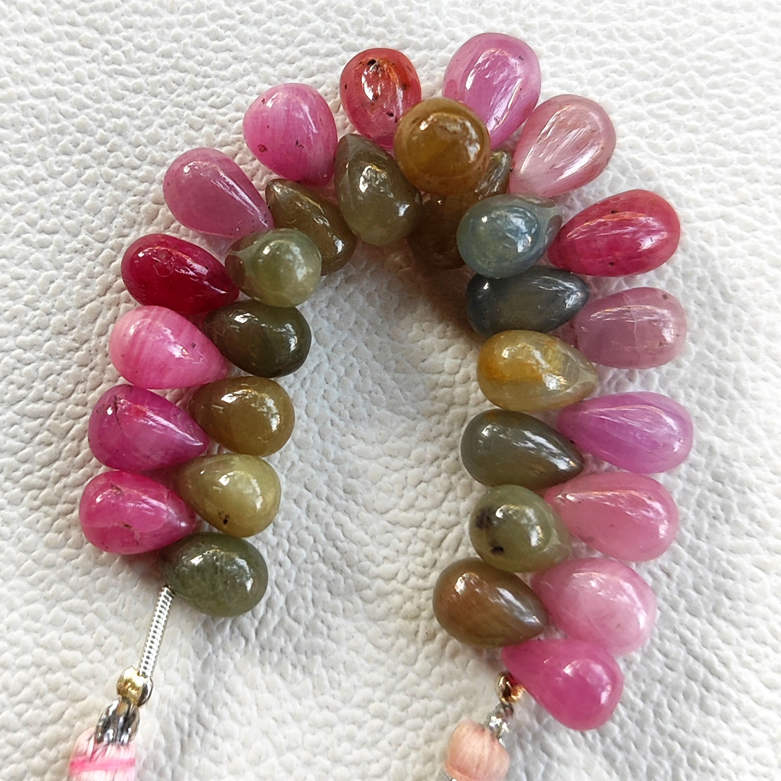 Multicolor Sapphire Gems 9×7 to 10×7 mm Smooth Teardrop Beads 4″ Strand