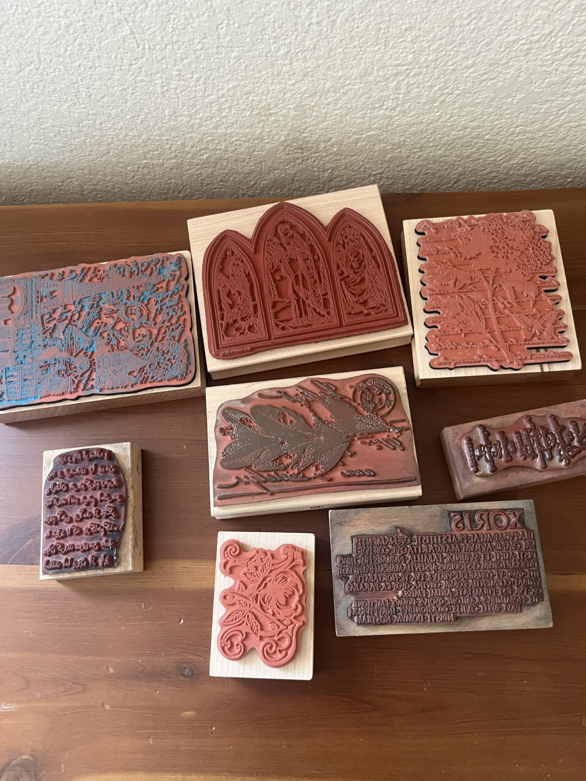EIGHT Script, Botanical, Christmas Wood Rubber Stamps 1″ – 4″ Post Modern Style