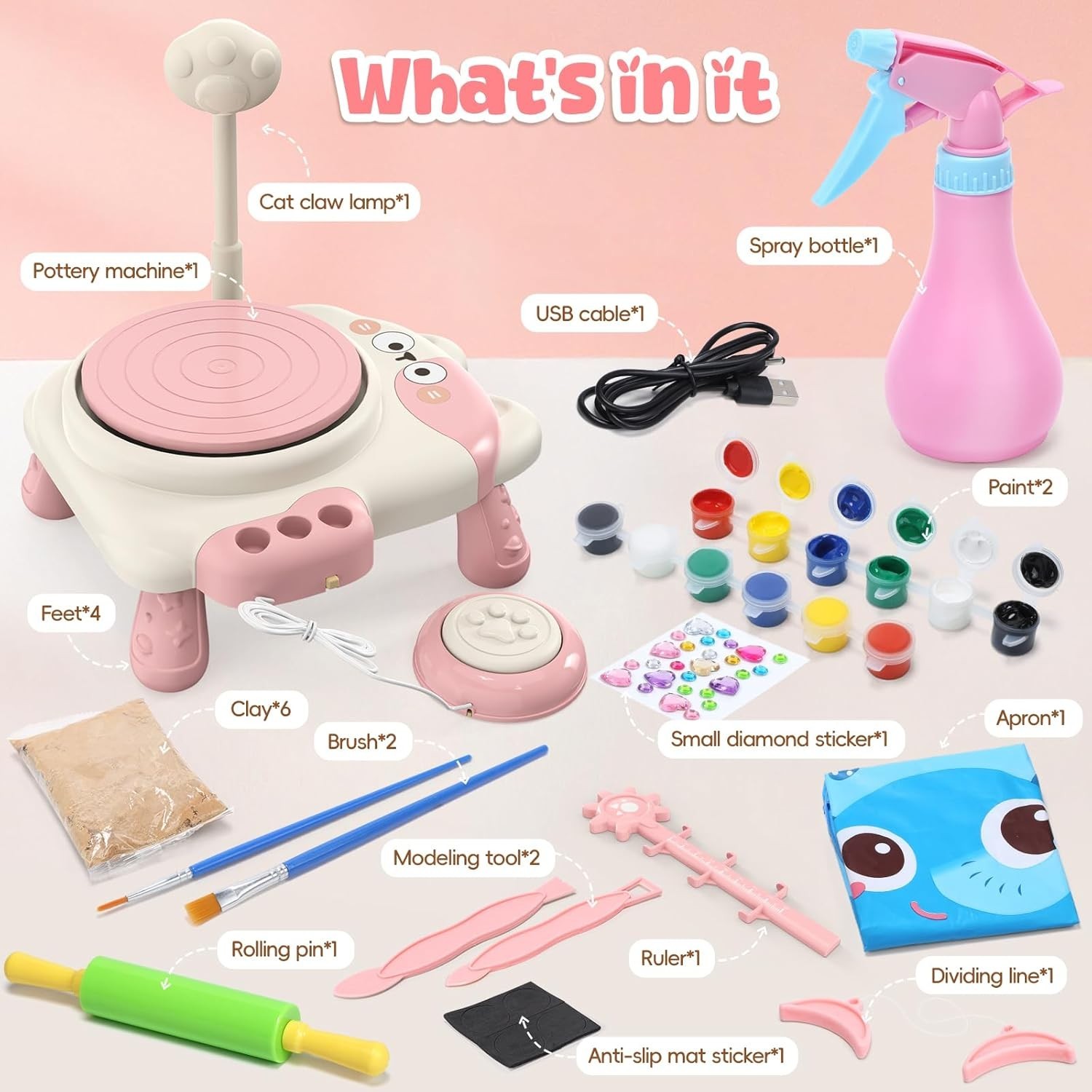 Complete Pottery Wheel Kit for Kids Ages 6-12 – Light, Clay & Painting Extras