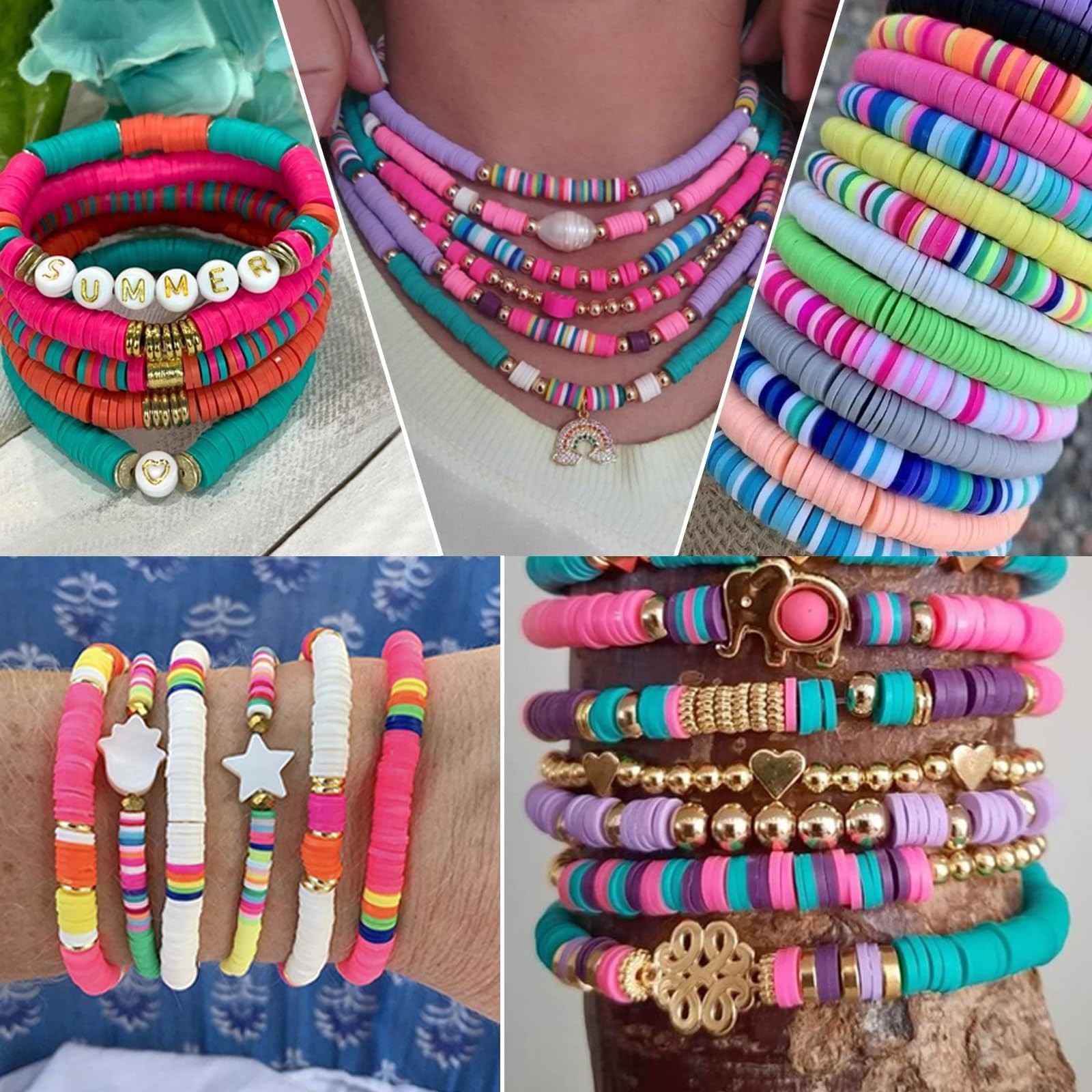 THRELE 3500pcs Rich Color Clay Beads for Bracelets Making 6mm Heishi Vibrant