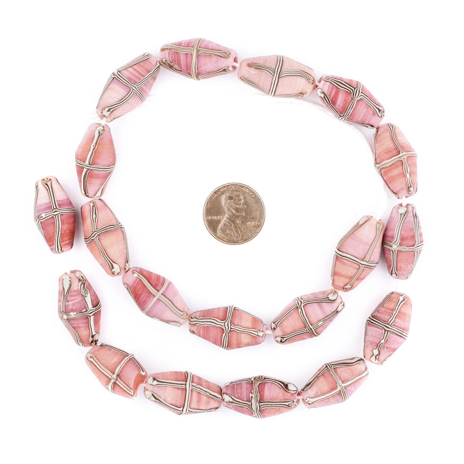 Rose Pink Java French Cross Beads 13mm Indonesia Bicone Glass Large Hole