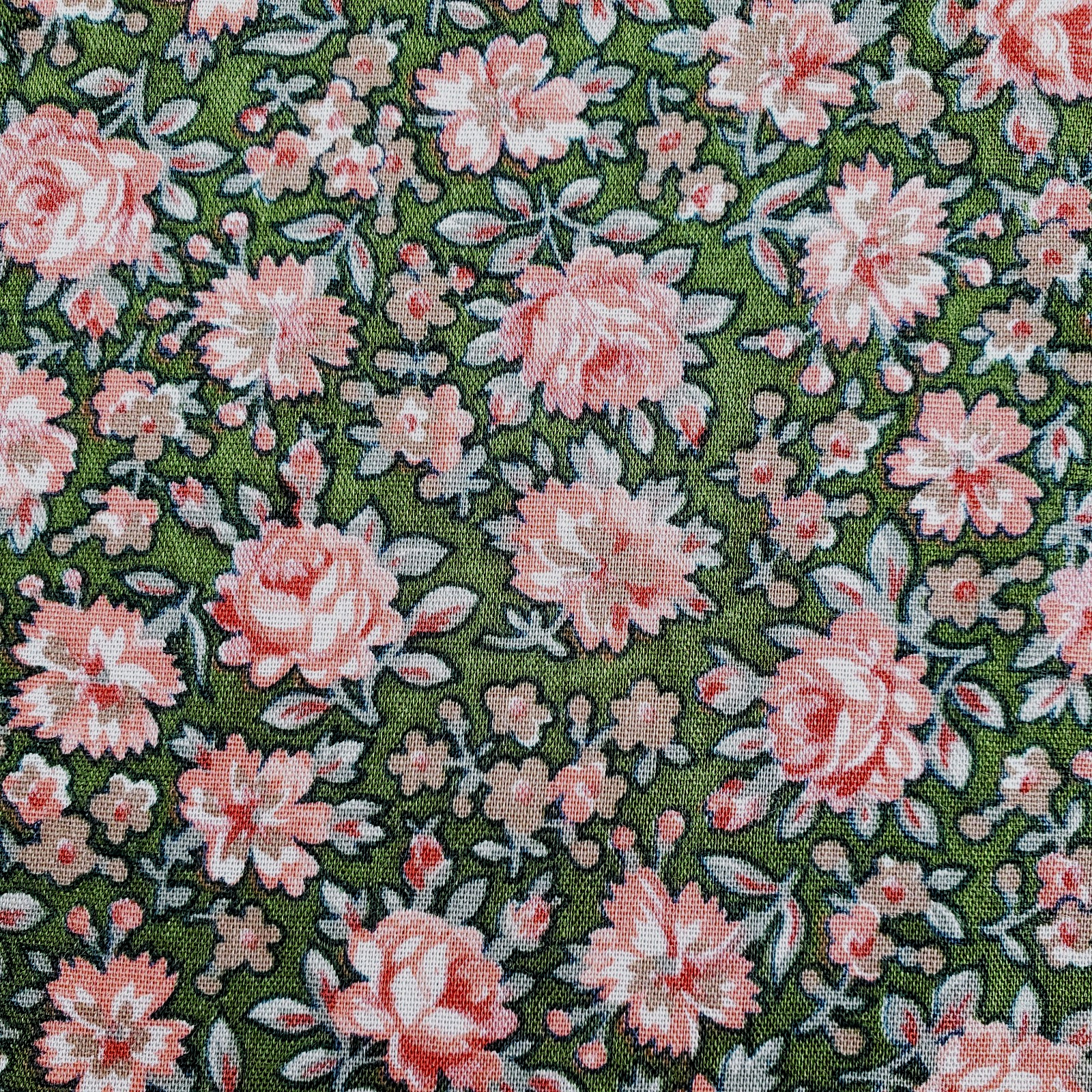 Cranston Rayon Blend Floral Fabric Green Pink Peach 69 x 42