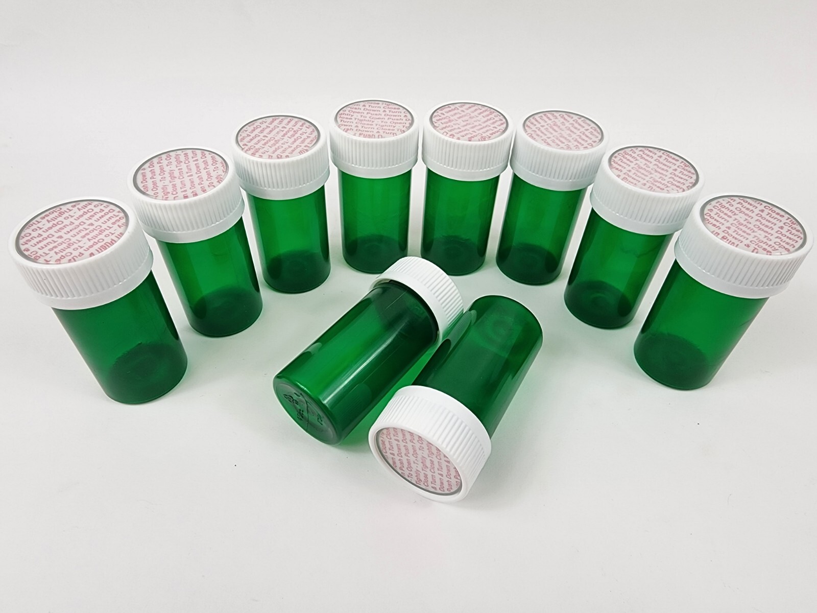 Lot of 10 Small Green Plastic Rx Pill Bottle 13 Dram 45cc for Crafts/Storage