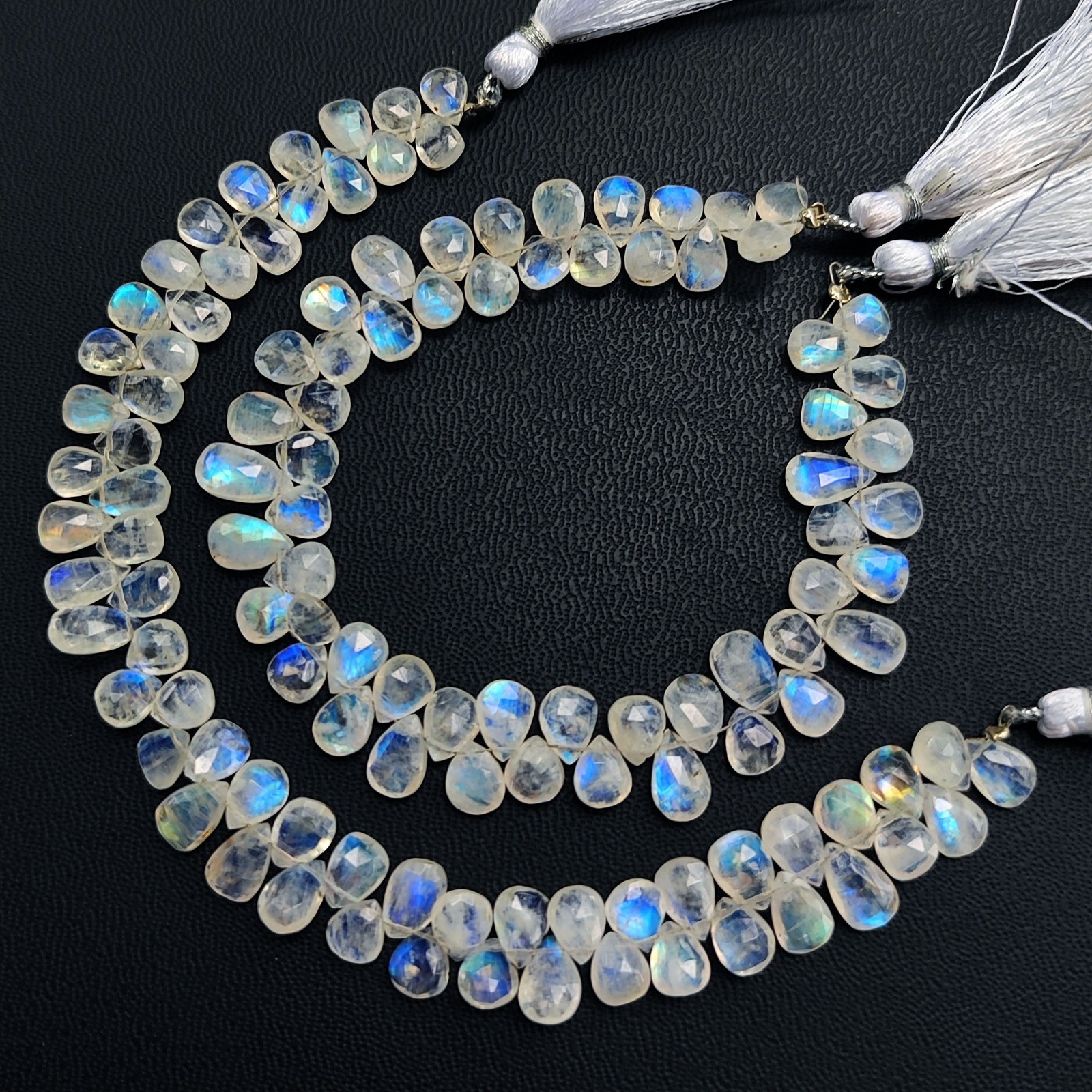 Natural Rainbow Fire Moonstone 8×6 mm Faceted Pear Briolette Beads 8″ Strand