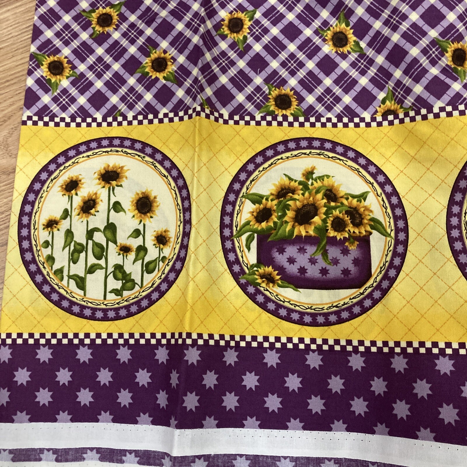 Angela Anderson VIP Cranston Sunflower Border Print Plaid Fabric BTY/60”W