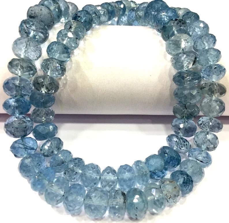 Extremely Rare~Aquamarine Color Faceted Beads Rondelle Large Gemstone Beads.