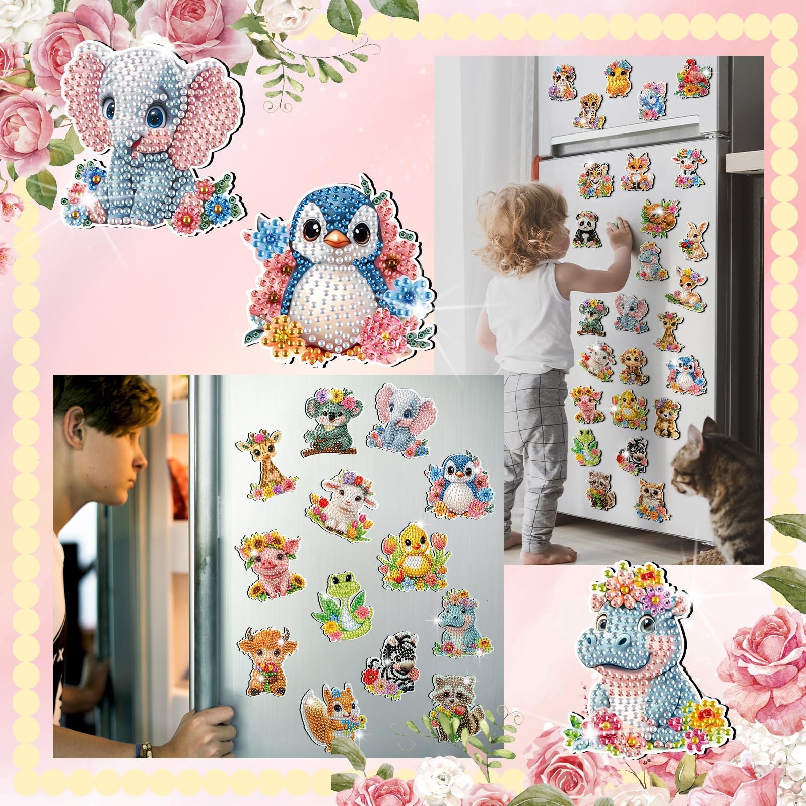 Xuhal 30 Pcs Animal Diamond Painting Magnets Watercolor Animal Diamond Art