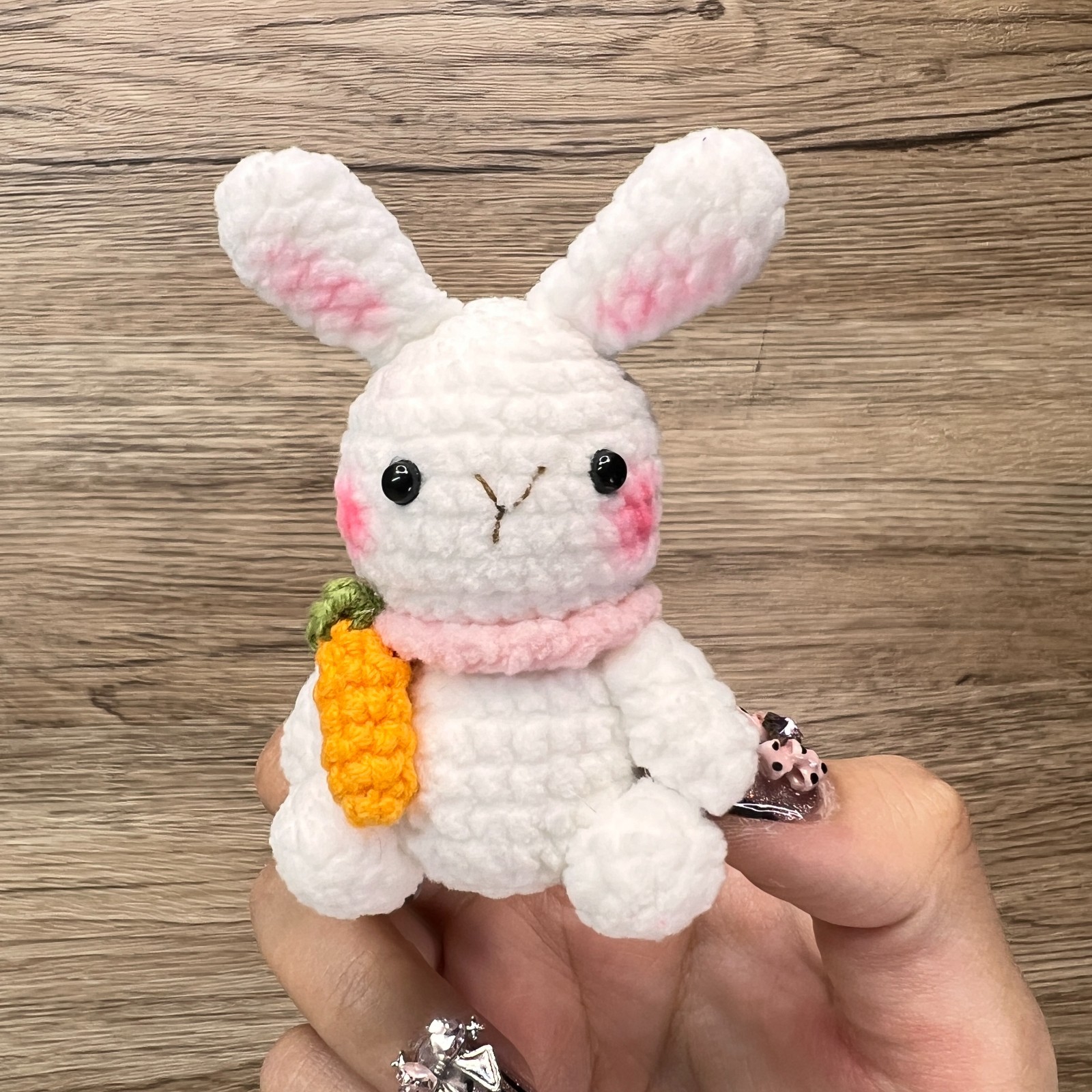 Handmade Amigurumi Crochet Rabbit Holding a Carrot Plushie