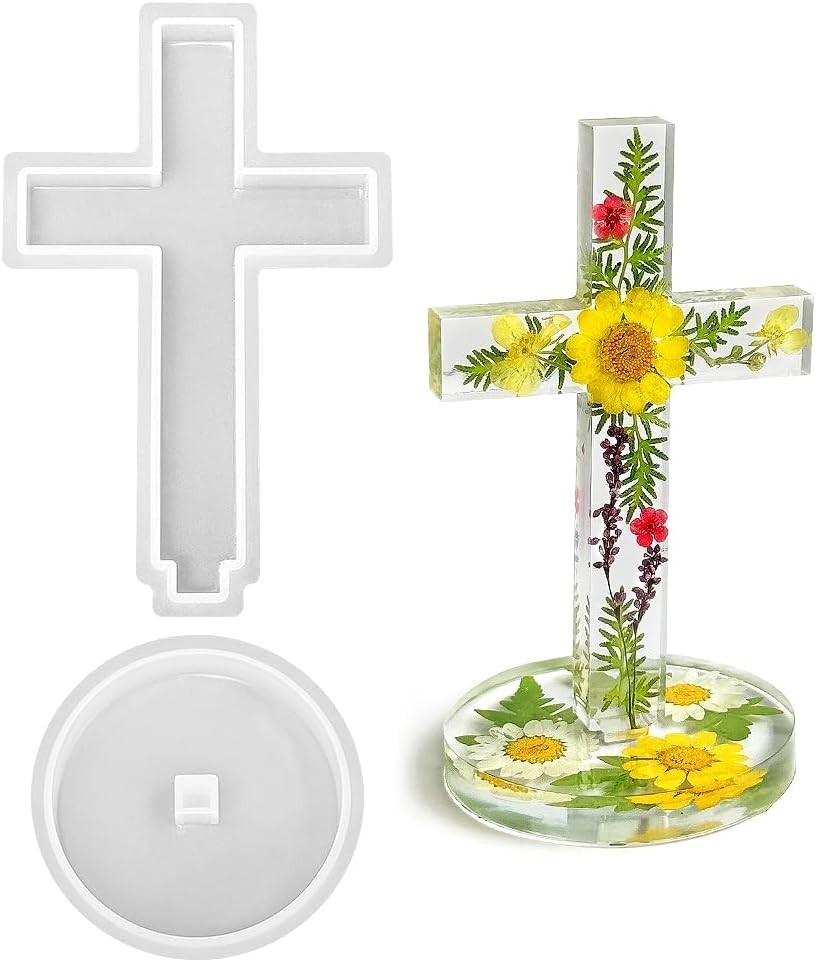 5” Standing Cross Silicone Mold with Base, Crucifix Mold for Epoxy Resin