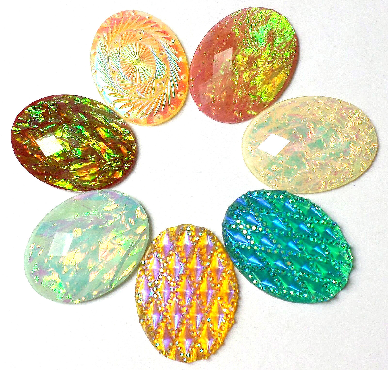 7 Colors 40x30mm Vertical or Horizontal Acrylic Faceted Faux Opal Cameos, Cabs