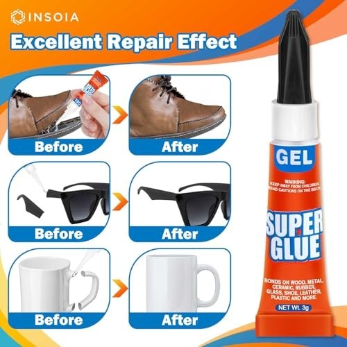 12-Pack Super Glue Gel Clear � 3g Strong Non-Drip Adhesive for Plastic Metal