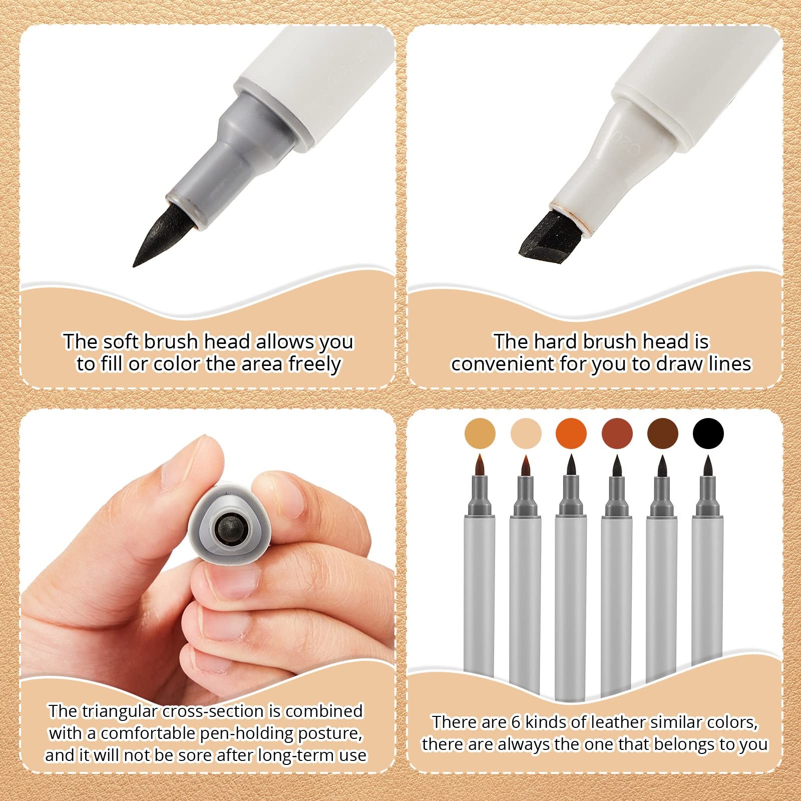 6 Pack Dual Tip Leather Dye Marker Pens for Furniture Shoe Repair Kit