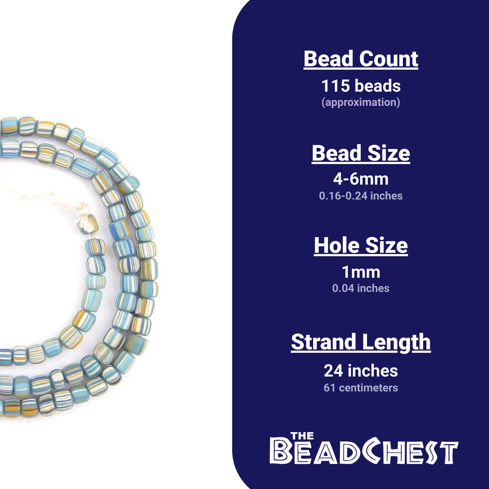 Blue Pastel Java Gooseberry Beads 5mm Indonesia Multicolor Cylinder Glass