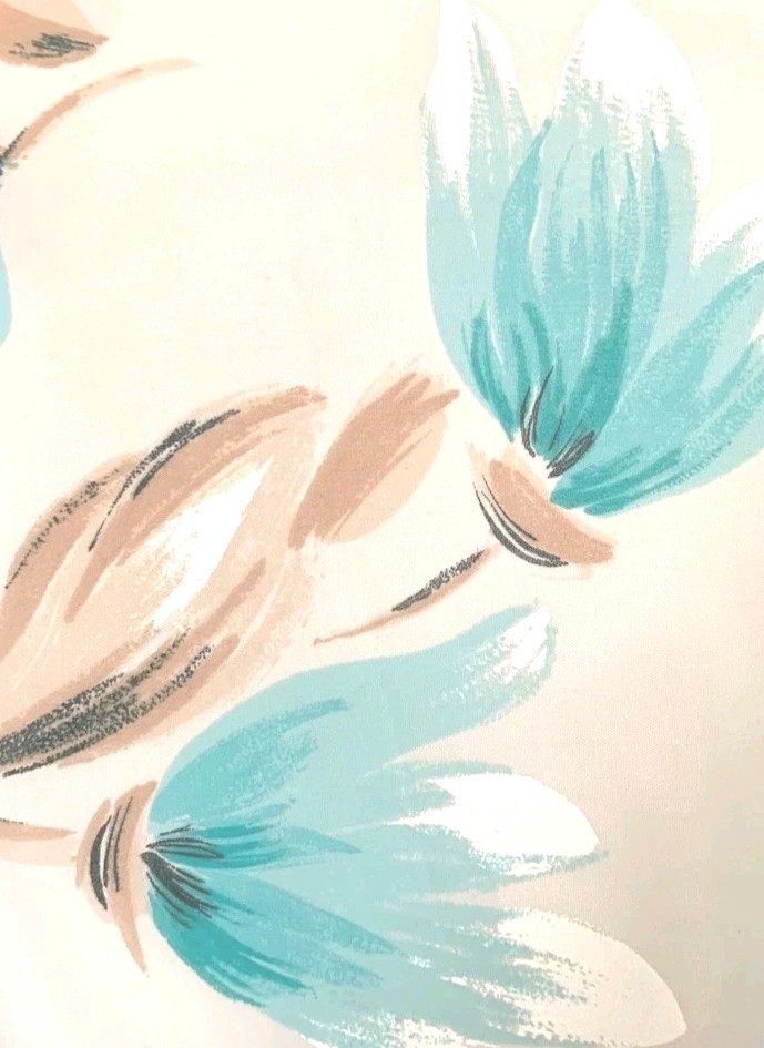Vintage Indoor Outdoor Plastic Coated Decor Material Aqua Floral 3 Yards Unused