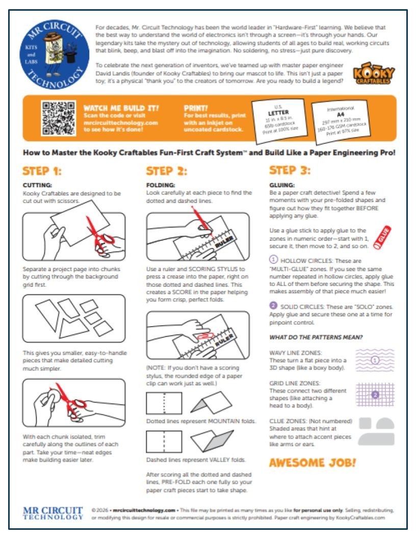 Mr Circuit Paper Craft Kit – Fun for all ages -by Kooky Craftables STEM activity