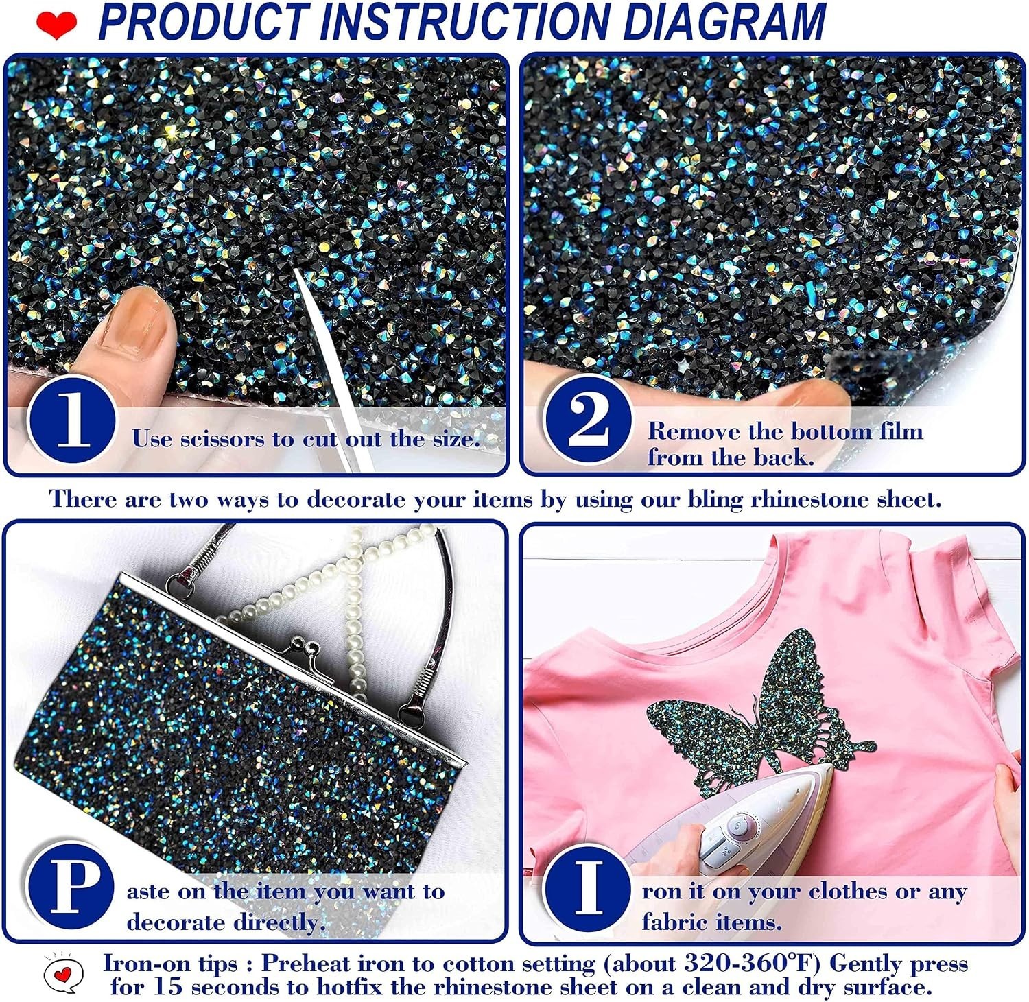 Sparkling Black AB Rhinestone Sticker Sheet