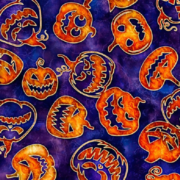 Wicked Halloween cotton Quilt fabric QT 28829-O Tossed Moons on Orange