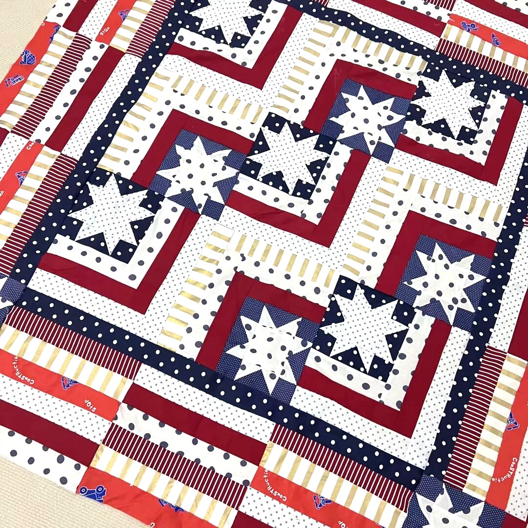 Handmade Patriot Flag Star Baby Quilt Top 47×47″ Pieced~ BABY/BED/Wall Decor