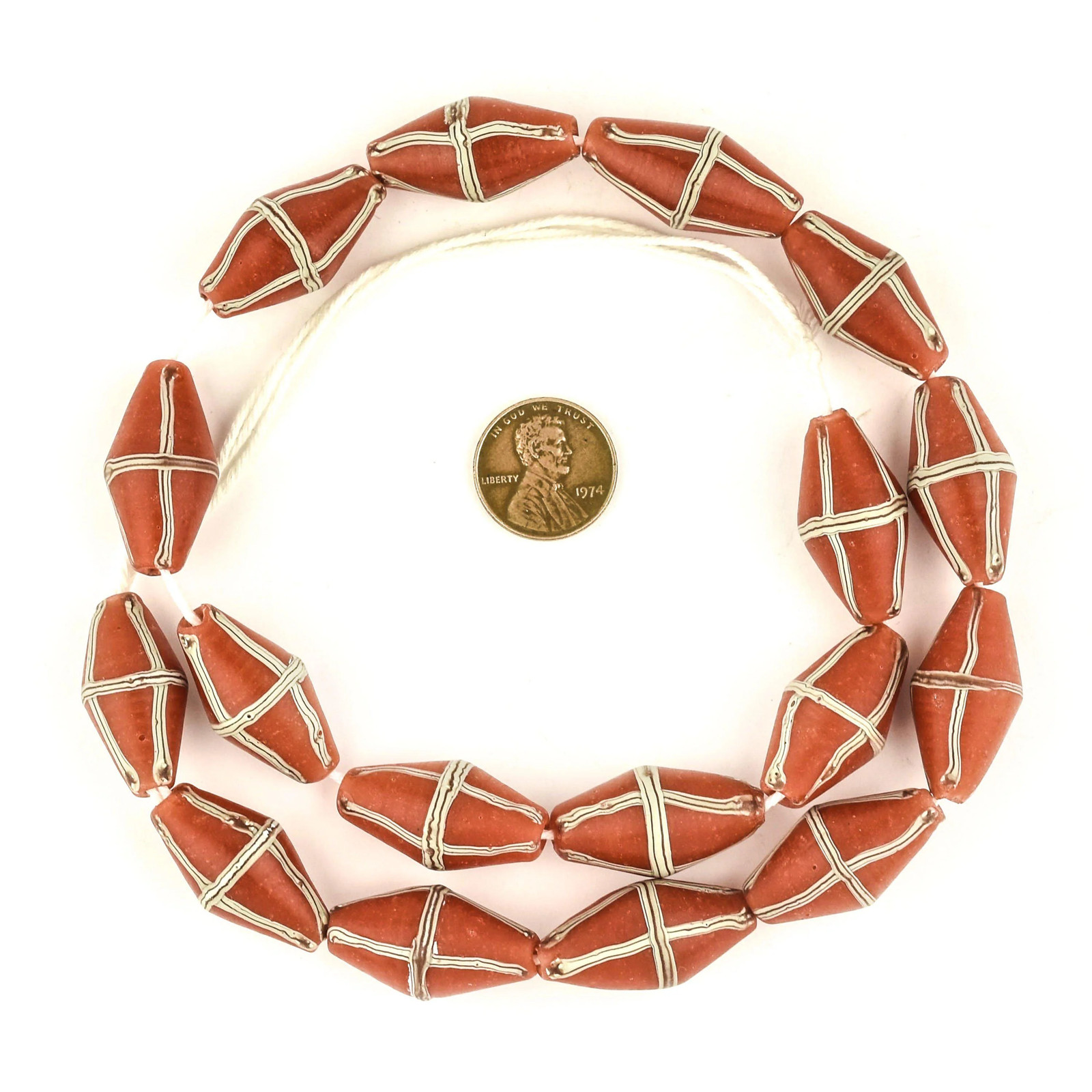 Coral Red Java French Cross Beads 14mm Indonesia Bicone Glass Large Hole