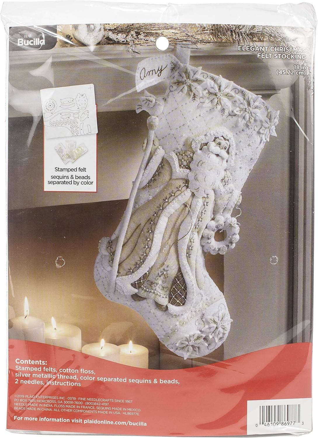 Elegant Christmas Felt Applique Kit – Santa Stocking, 18 Inches, Ages 13+