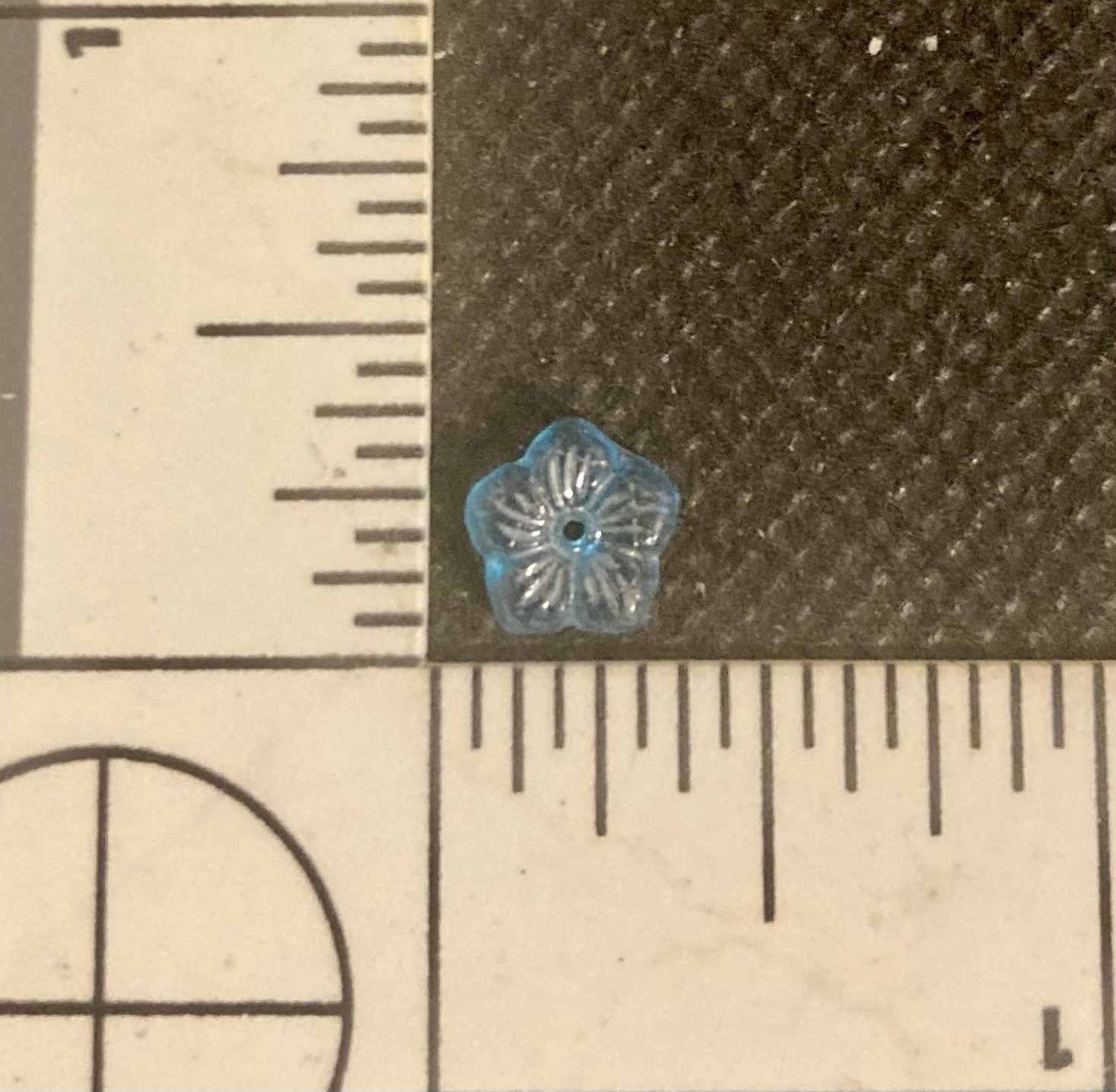 Czech 1920’s Transparent Blue Glass 8mm Sew on Beads – Set of 40 Embossed Flower