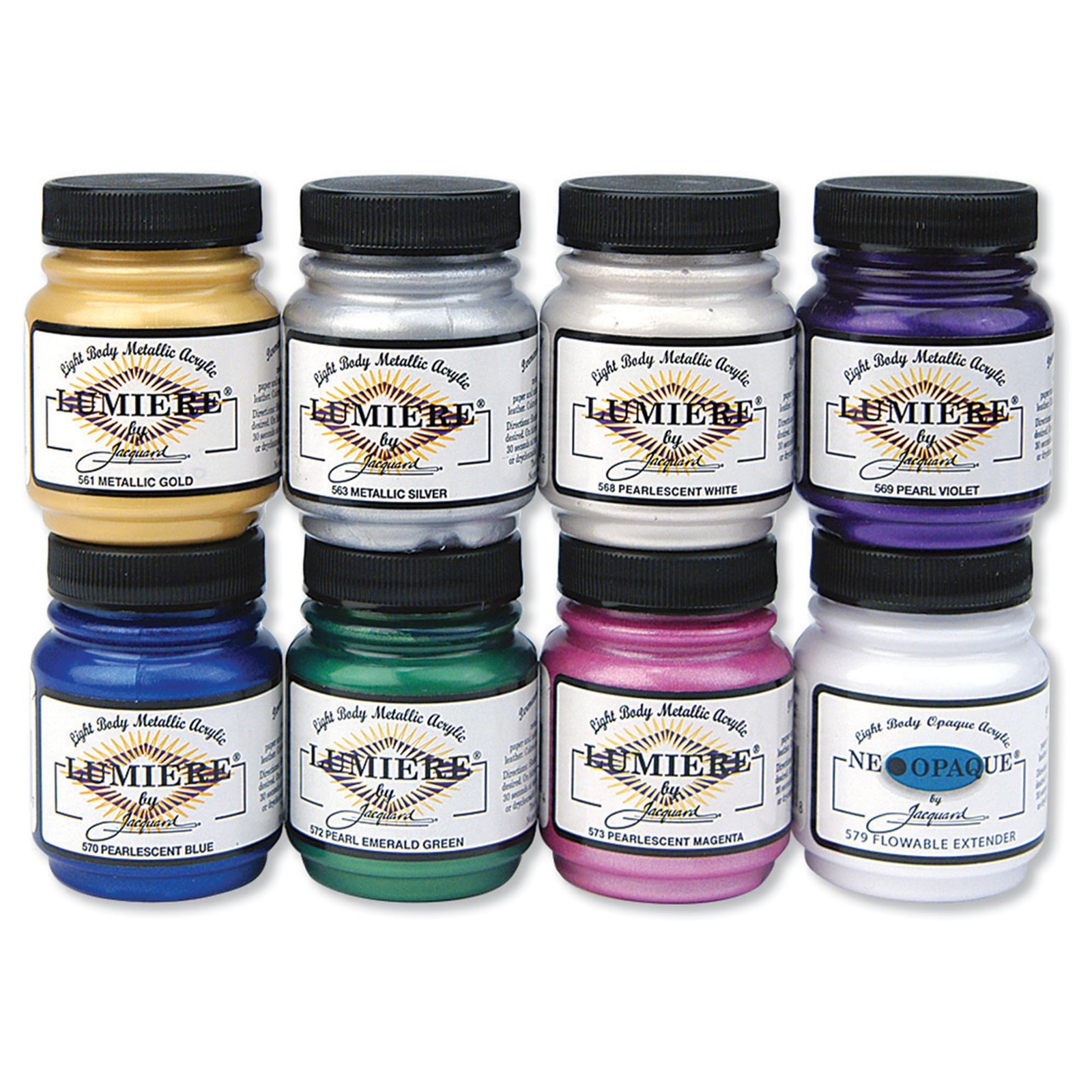 Lumiere 8 Pack – Metallic Paint for Fabric Paper Wood Ceramic & Metal – Light-bo