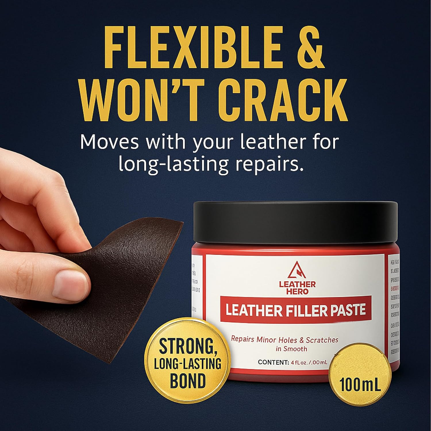 Leather Filler for Filling or Repairing Holes, Tears, Cracks, Scratches, (100Ml