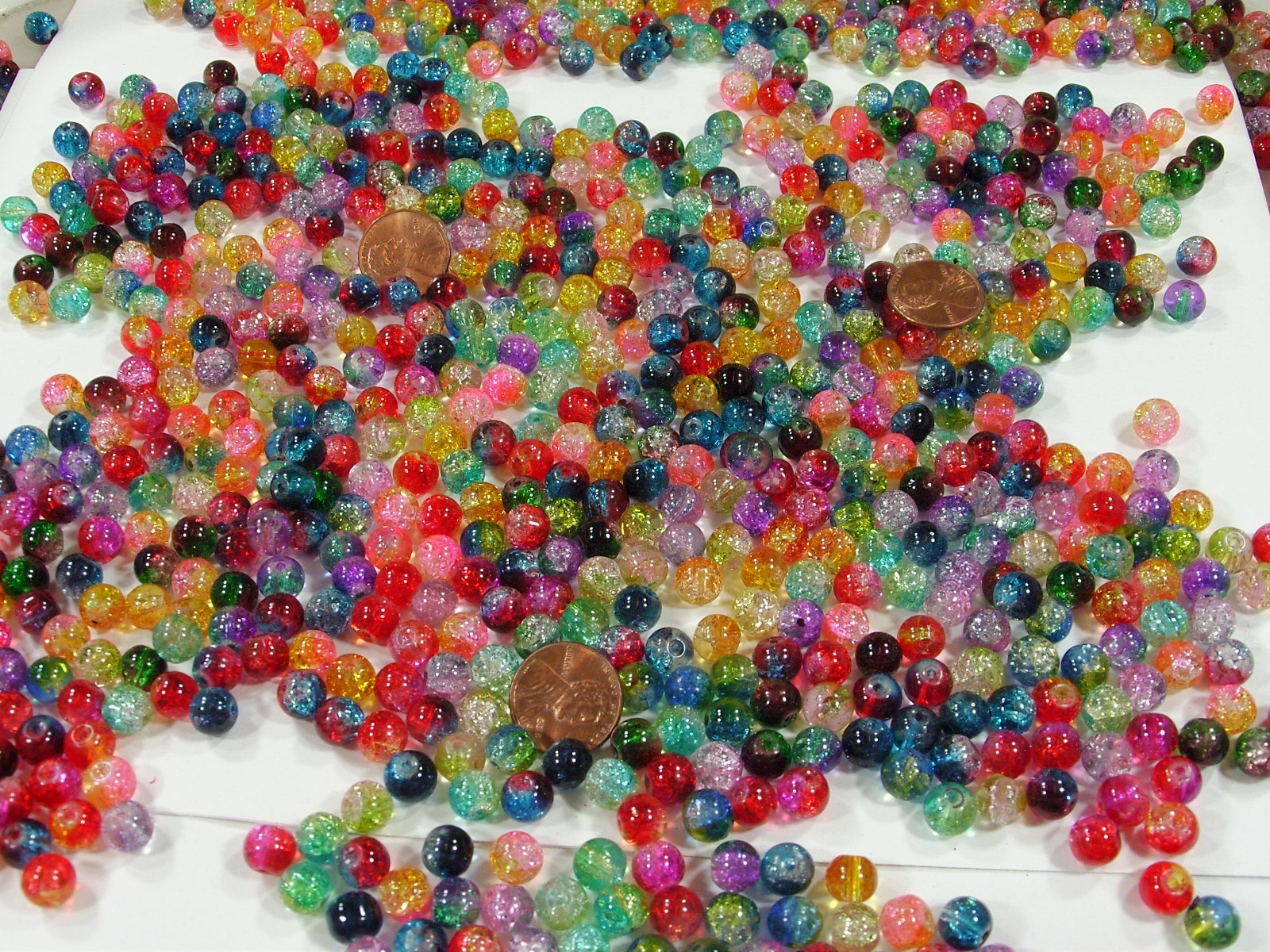 2 Pounds (1,250 PCS) 8mm Round Assorted Color Crackle Glass Beads Bulk (HA-54)⭐