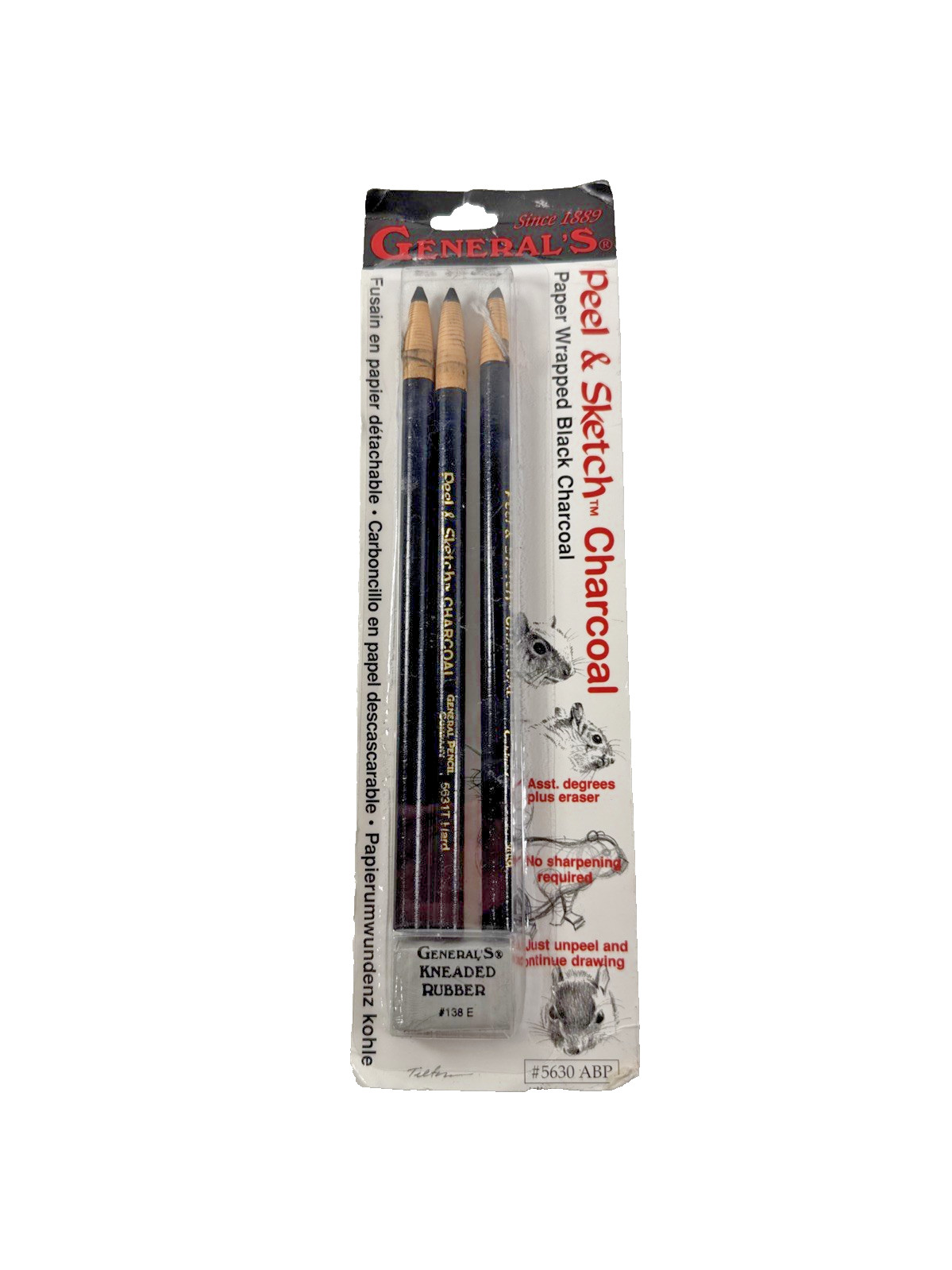 NEW OLD STOCK General’s Peel & Sketch Charcoal 5630 ABP -3 Charcoals & Eraser