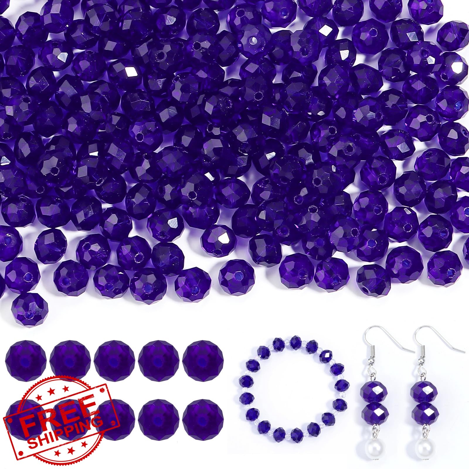 Yumttero 8mm Dark Blue Rondelle Glass Crystal Beads