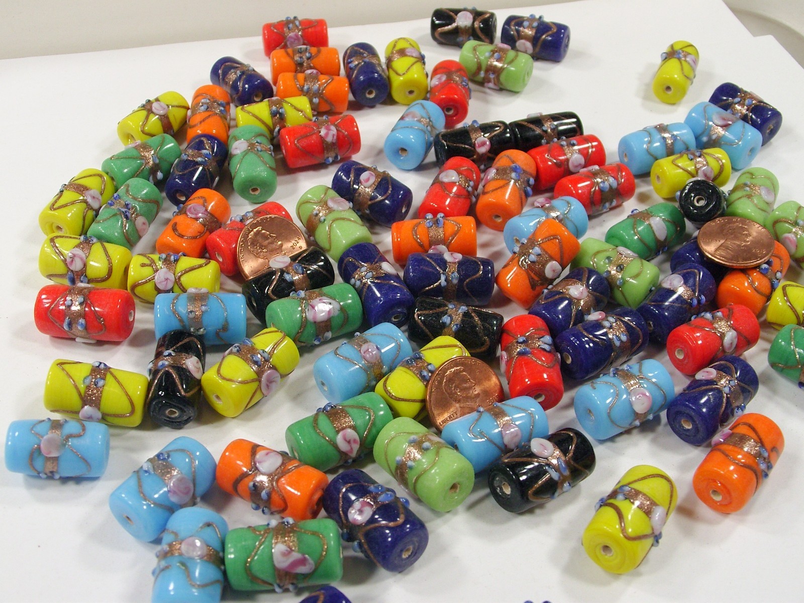 2 Pounds (12mm x 21mm) India Handmade Fancy Glass Beads Wholesale Lot (ARK-1) ⭐