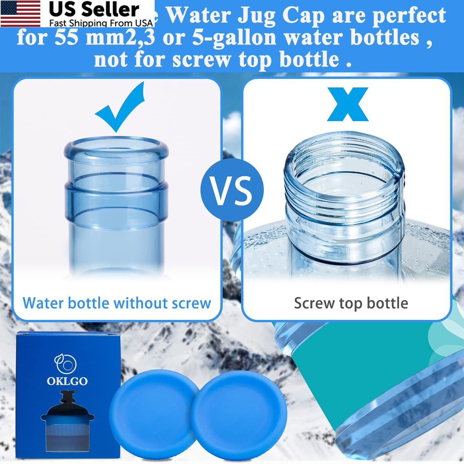 3 & 5 Gallon Water Jug Caps Reusable – Non-Spill 55mm Bottle 55mm, Blue