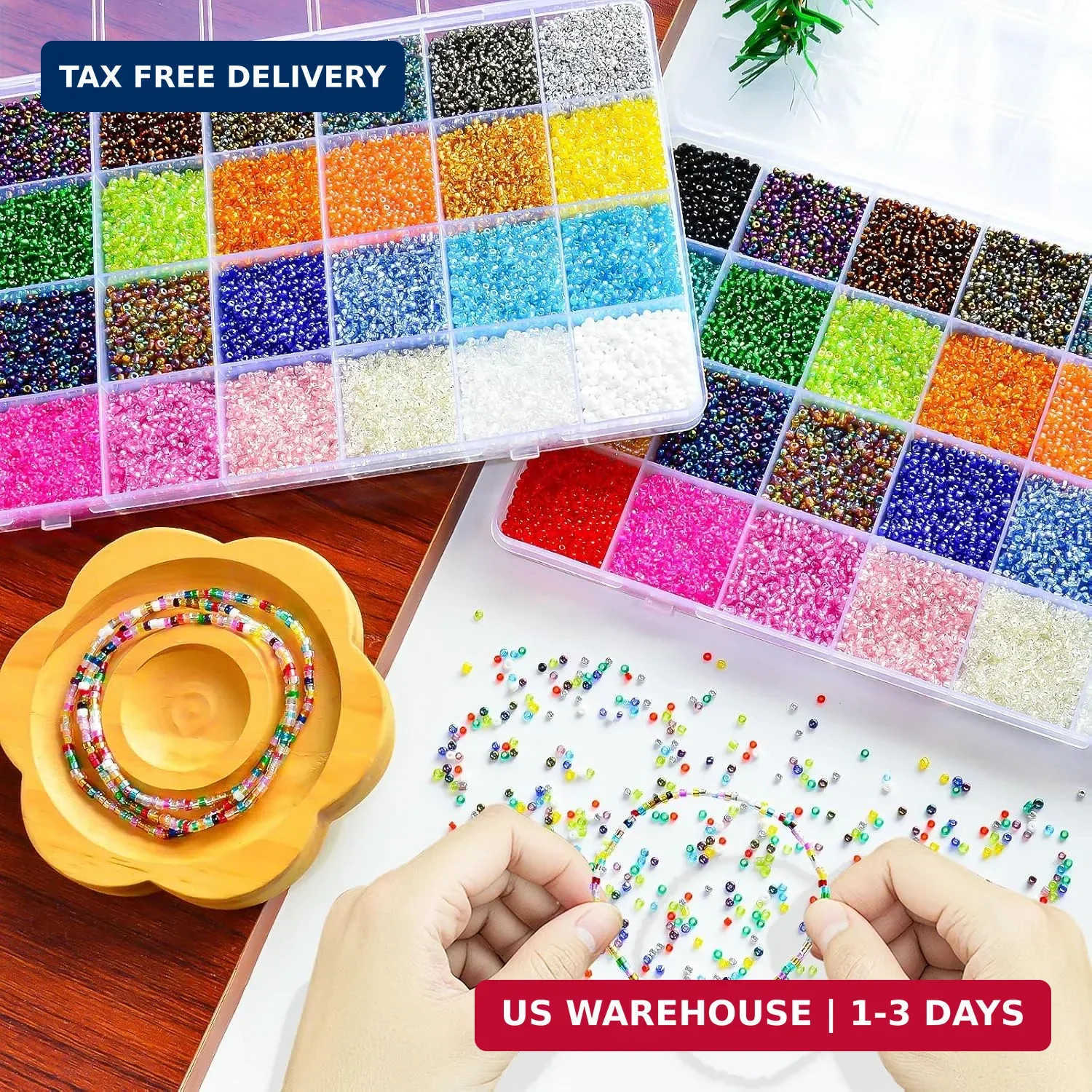 26000PCS 2mm Glass Seed Beads Kit – 28 Assorted Colors Small Beads Set for Jewel