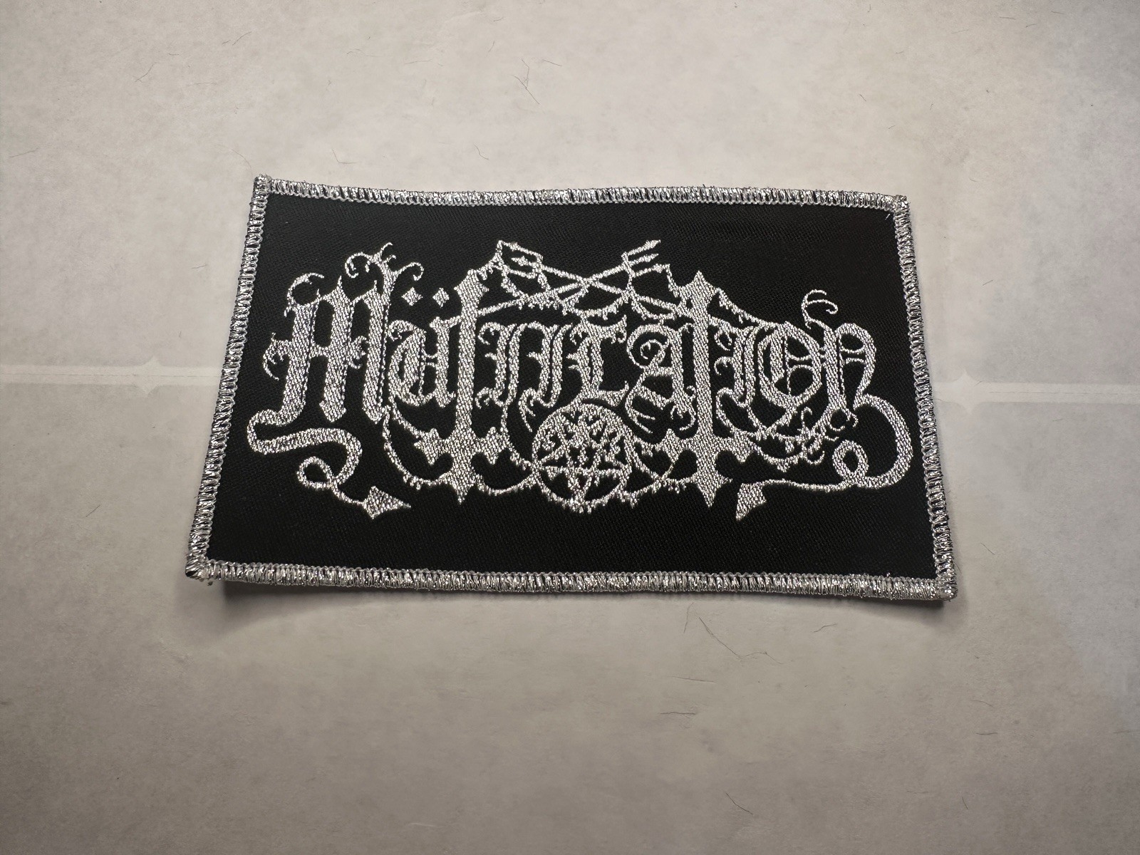MUTIILATION, METALLIC SILVER BORDER, 5X3 INCHES, WOVEN PATCH