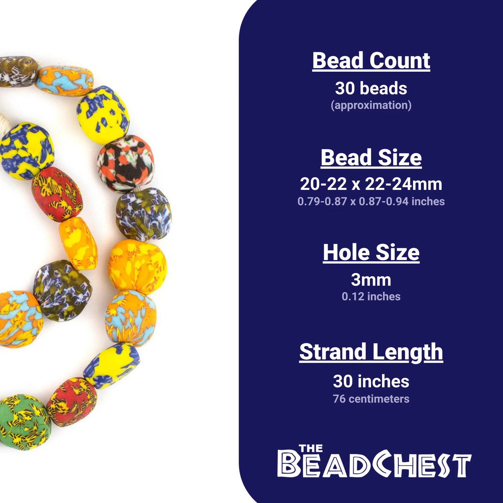House Medley Tabular Fused Recycled Glass Beads 23mm Ghana African Multicolor
