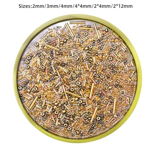 2000PCS Mixed Glass Bugle Beads Glass Gold Seed Micro Tube Bead 1.5-4.5mm