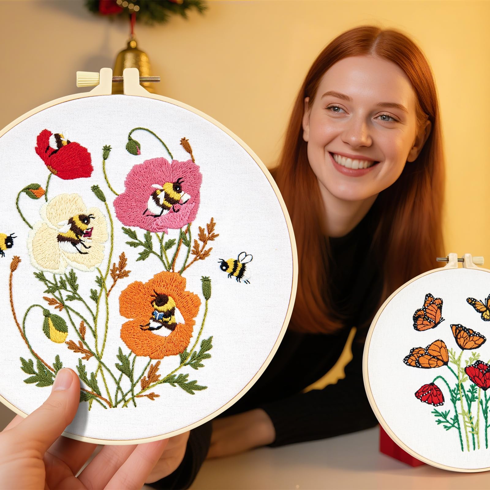 Flowers Embroidery Kits for Beginners Adults, Butterfly Hand Embroidery Start…