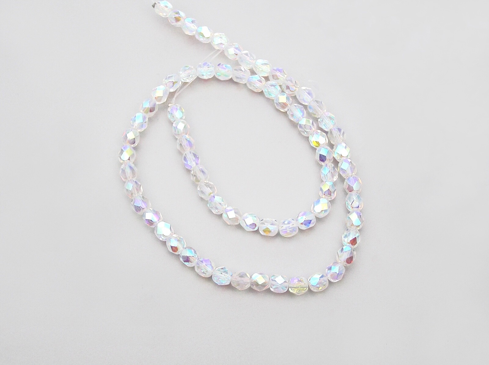 Czech Fire Polished Round Faceted Glass Beads, Crystal AB2X full Aurora Borealis