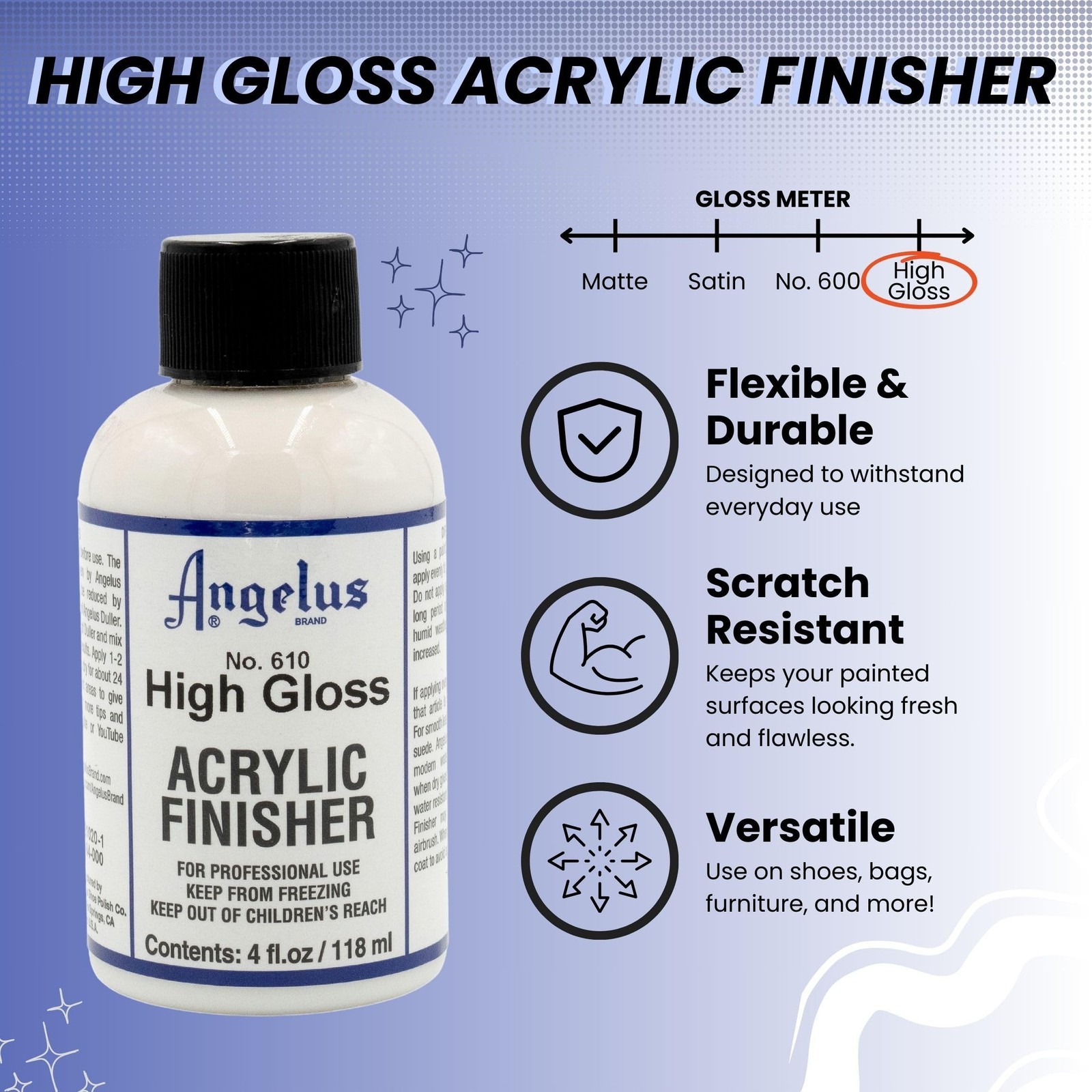 Angelus High Gloss Acrylic Leather Finisher – 4 Fl Oz (Pack of 1), Clear