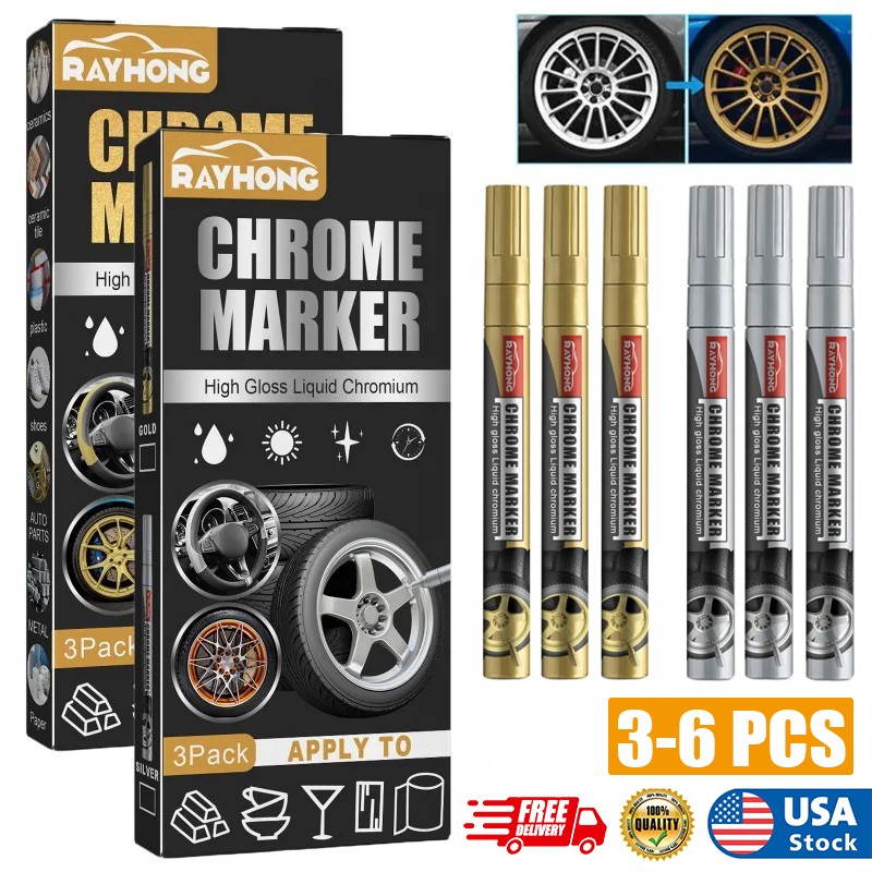 6x Car Paint Pen Liquid Mirror Chrome Marker Set Metal Tire Personality Graffiti