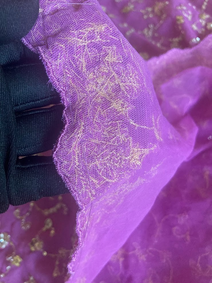 Vintage Indian Orchid Lavender Scarf Zardozi Gold Sequin Kundan Dupatta 100×44