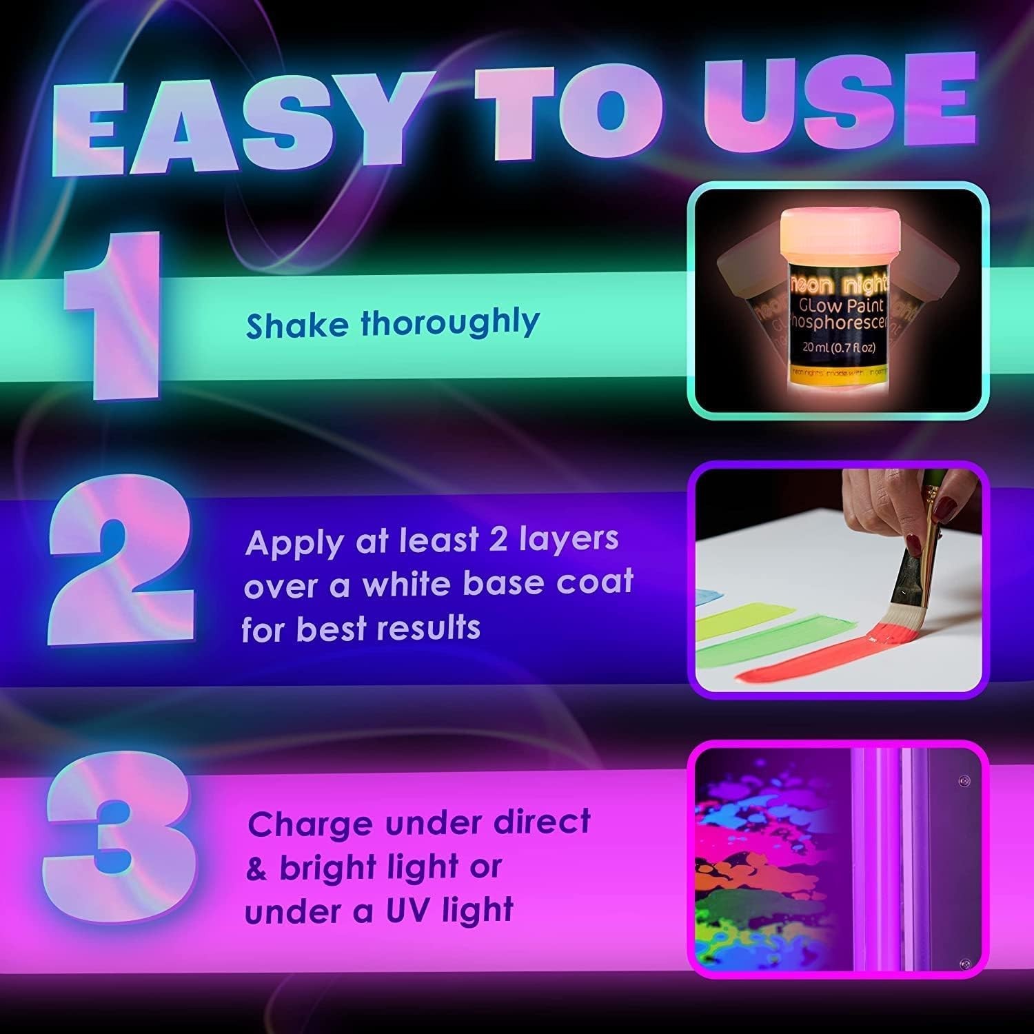 Glow in The Dark Acrylic Paint Set – 8 Vibrant Colors for Indoor & Outdoor Use