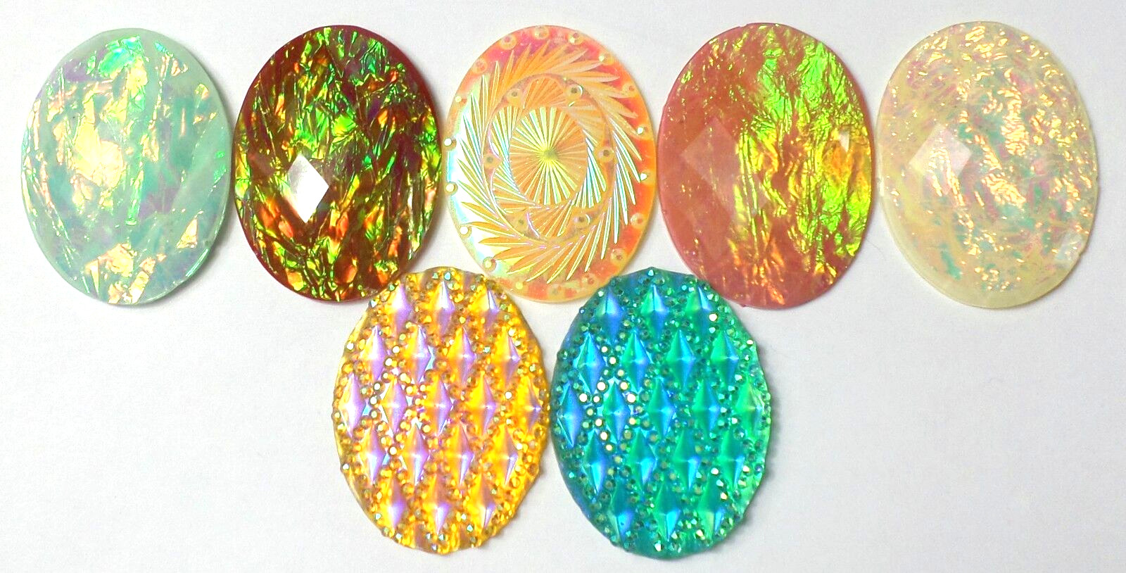 7 Colors 40x30mm Vertical or Horizontal Acrylic Faceted Faux Opal Cameos, Cabs