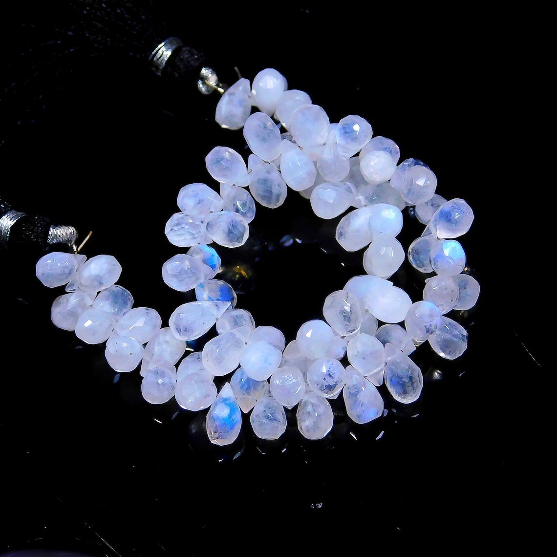 2 StrandFlashy Moonstone Faceted Teardrop Gemstone Beads 12Pcs For Jewely Making