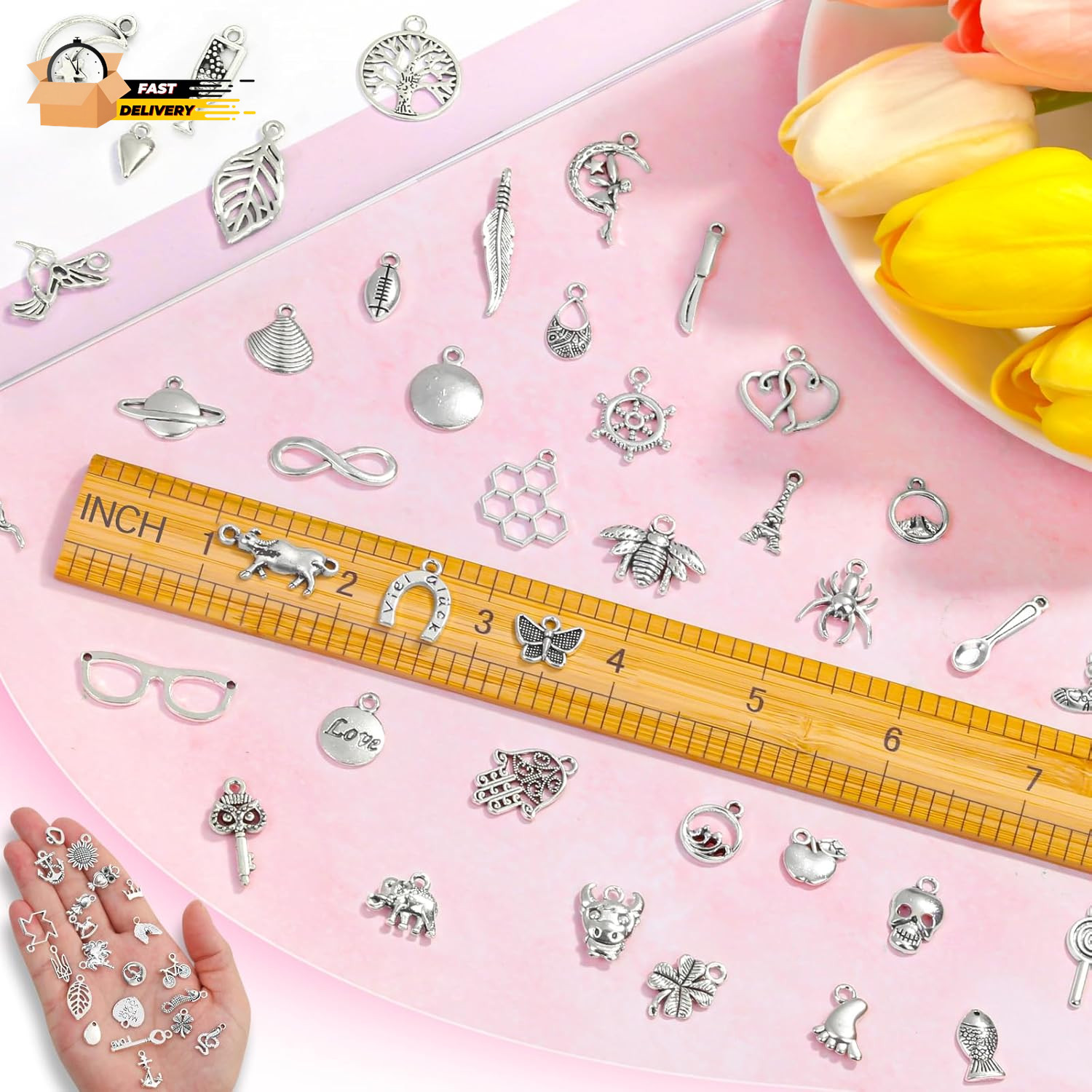 400 Pcs Silver Charms for Jewelry Making, Wholesale Bulk Lots Tiny Assorted Mix