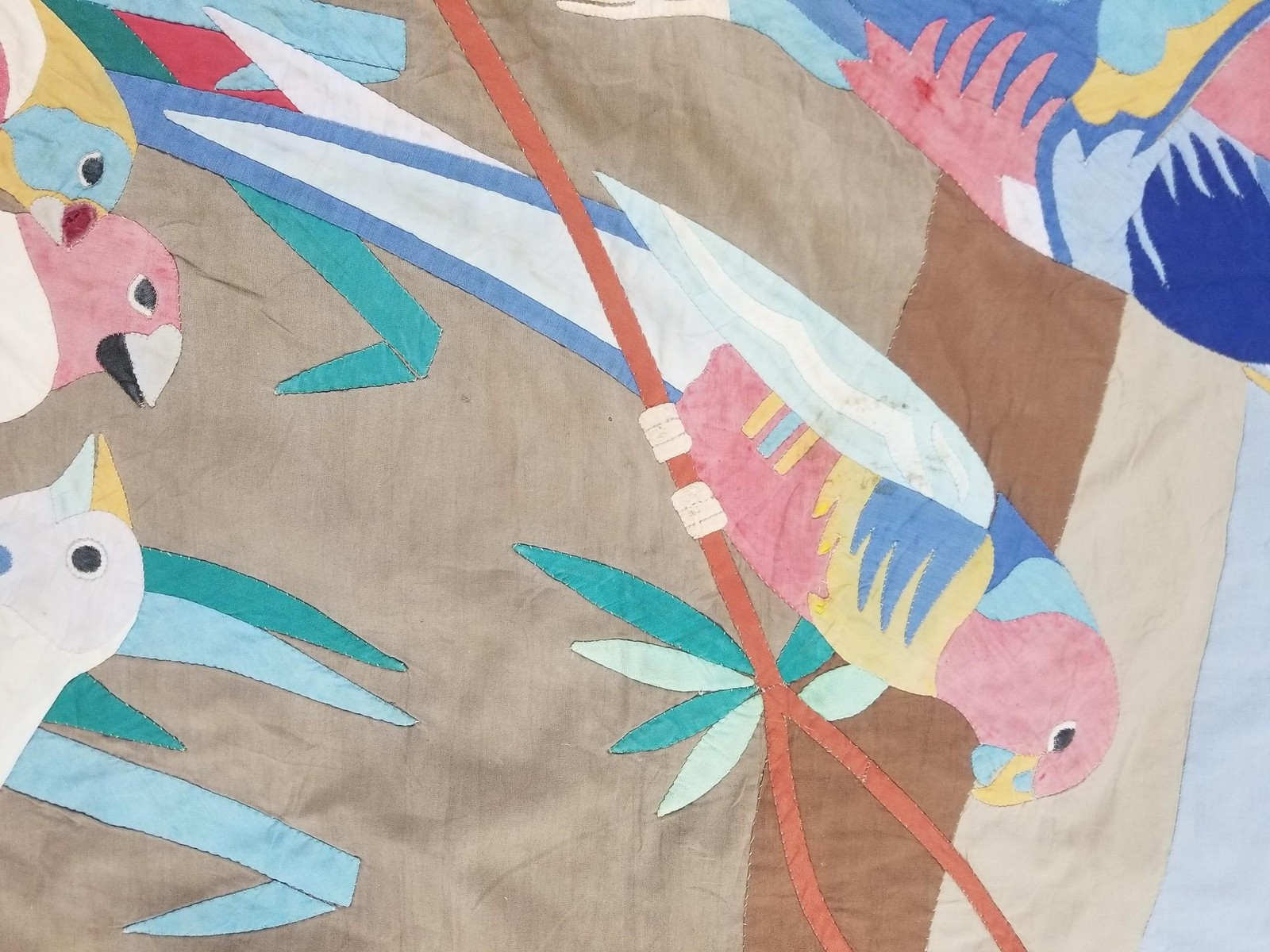 Vintage Traditional Egyptian Applique Bird Scene Wall Hanging Textile 35x35inch