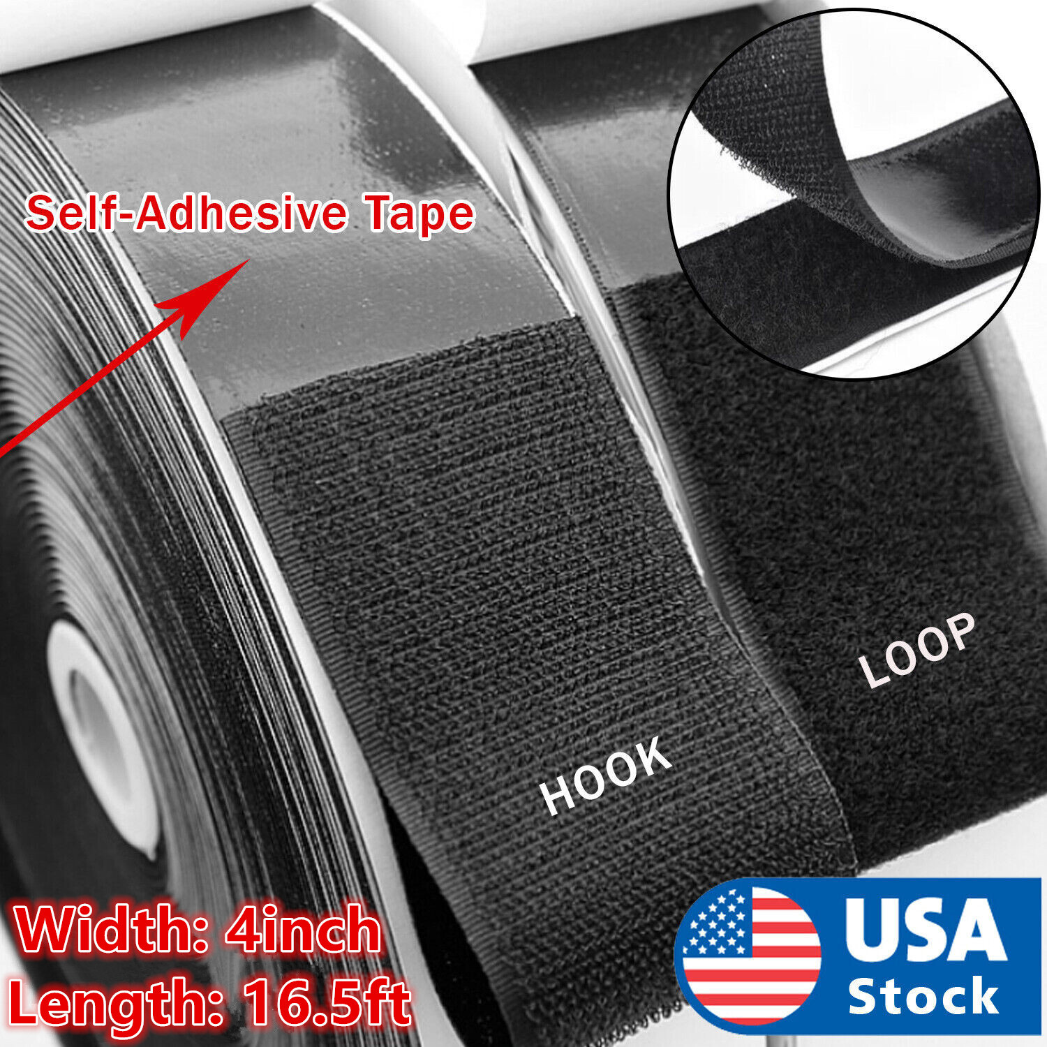 16.5ft Hook Loop Self Adhesive Fastener Tape Heavy Duty Double Sided Sticky Tape